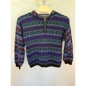 OSSI Men's Vintage Skiwear Zippered Hoodie Sweater Small Wool Blend 1980s Colors